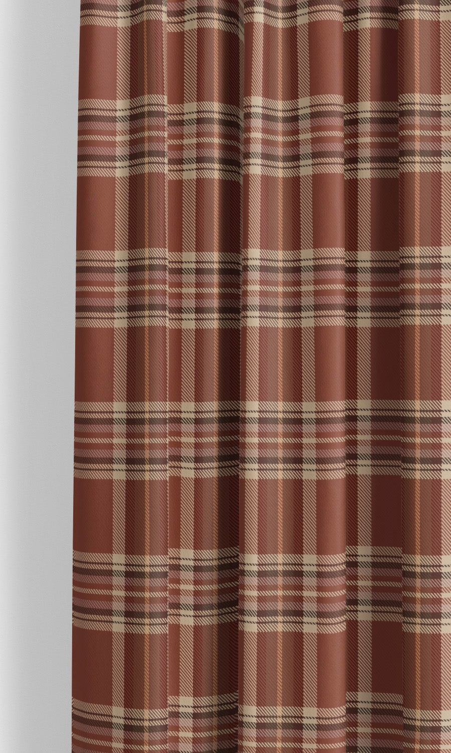 Tweed Plaid Velvet Curtain Panels for Living, Bedroom, Kitchen, Bathroom (Rust Brown/ Tan)