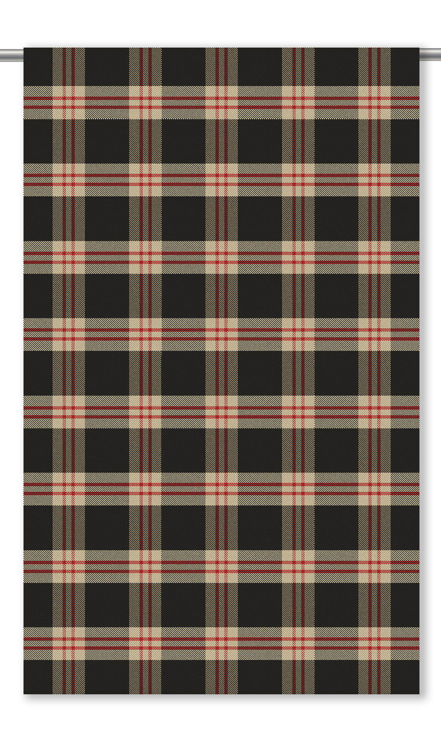 Tweed Plaid Velvet Window Curtains (Black/ Tan/ Brick Red)