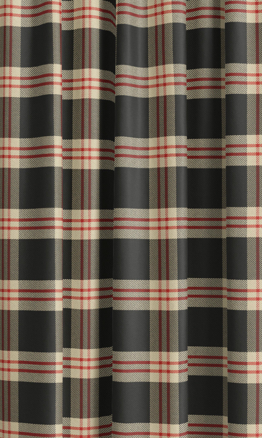 Tweed Plaid Velvet Window Curtains (Black/ Tan/ Brick Red) Extra Long Short Wide