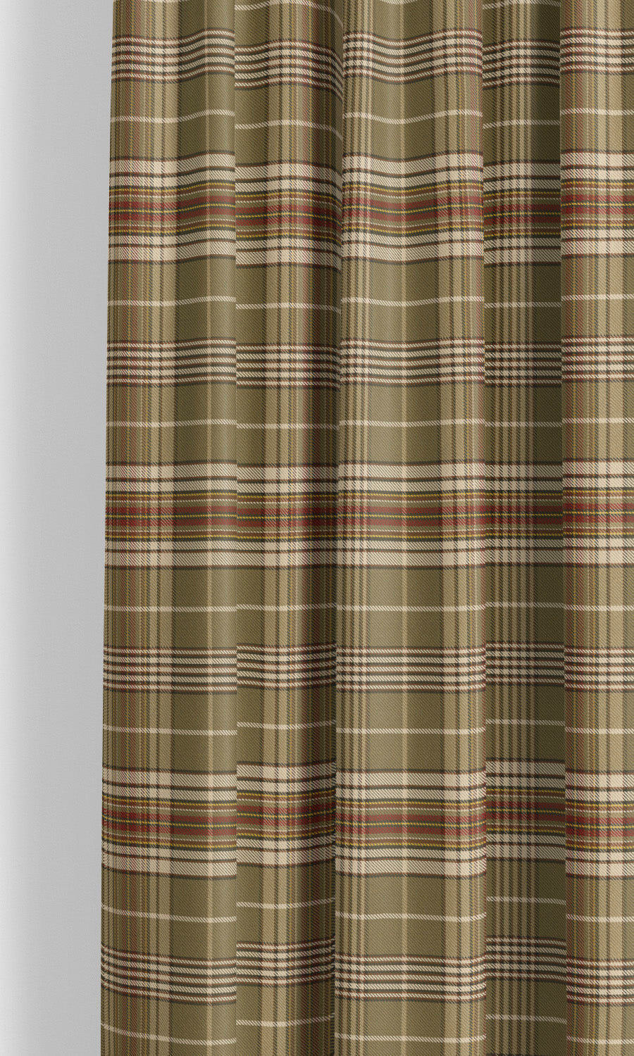 Tweed Plaid Velvet Curtain Panels for Living, Bedroom, Kitchen, Bathroom (Olive Brown/ Beige/ Brick Red)
