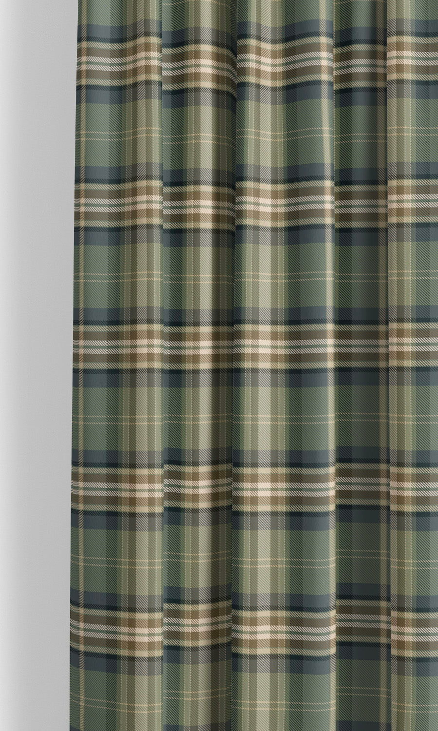 Tweed Plaid Velvet Curtain Panels for Living, Bedroom, Kitchen, Bathroom (Pale Green/ Charcoal Gray/ Cinnamon Brown)