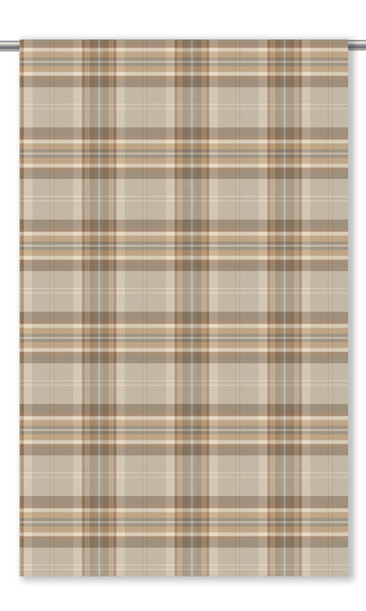 Tweed Plaid Velvet Window Curtains (Tan/ Beige/ Cinnamon Brown)