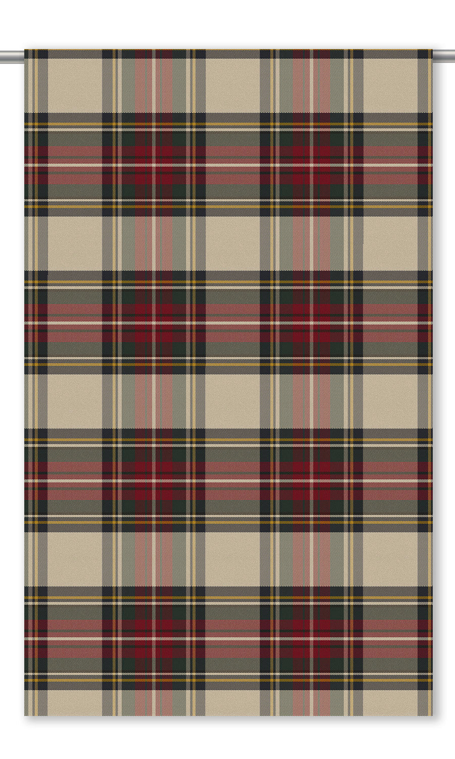 Tweed Plaid Velvet Window Curtains (Maroon/ Black/ Tan)