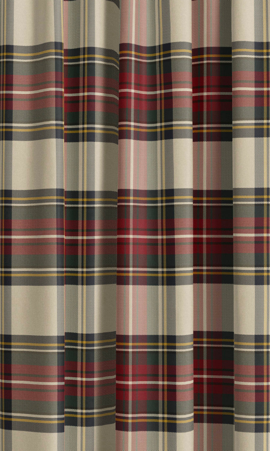 Tweed Plaid Velvet Window Curtains (Maroon/ Black/ Tan) Extra Long Short Wide