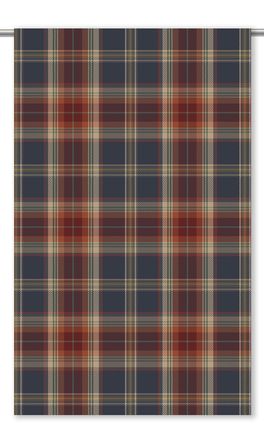 Tweed Plaid Velvet Drapery (Orange/ Brick Red/ Charcoal Gray)
