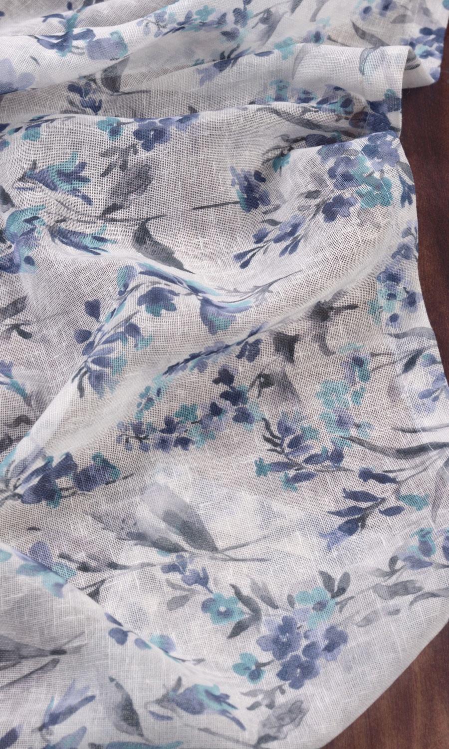 Sheer Floral Print Curtains / Drapes / Window Drapery Panels (Blue/ Grey)