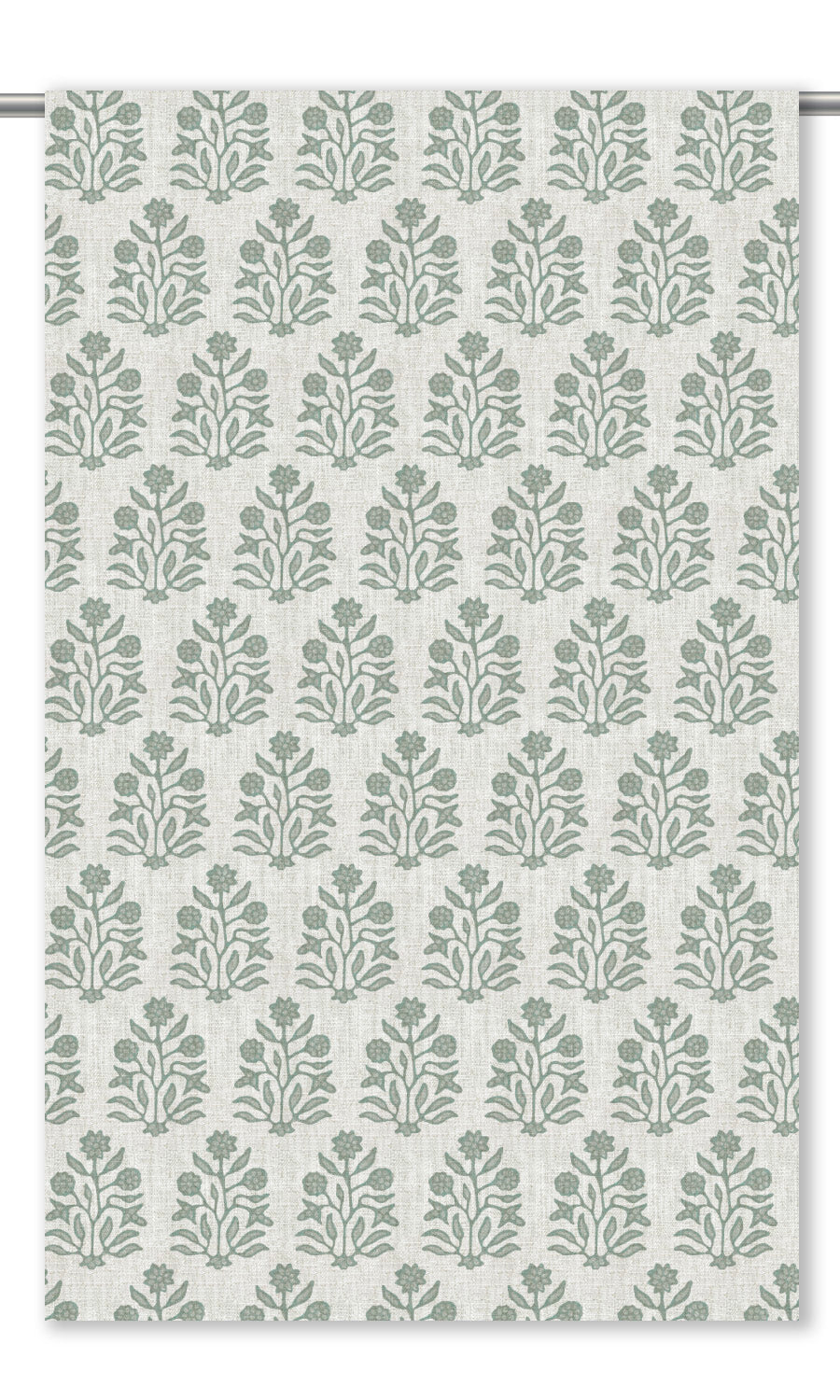 Floral Block Print Drapery (Cream/ Stone Blue)