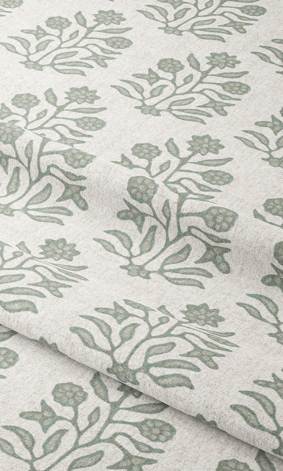 Floral Block Print Drapery (Cream/ Stone Blue) Extra Long Short Wide