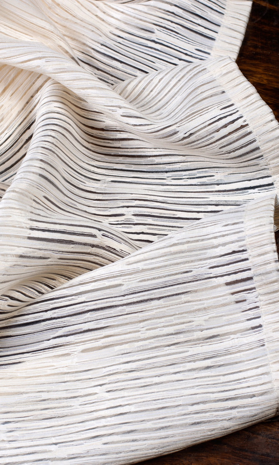 Striped Sheer Window Curtains for Living, Bedroom, Kitchen, Bathroom (Ivory/ Beige)