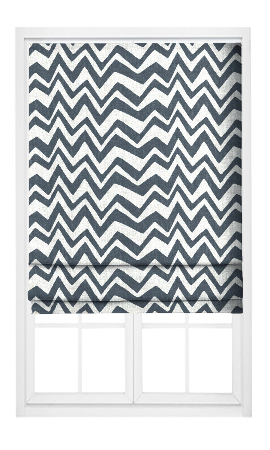 Chevron/ Zig Zag Print Pinch Pleat, Rod Pocket, Eyelet Curtains (Navy Blue/ White)