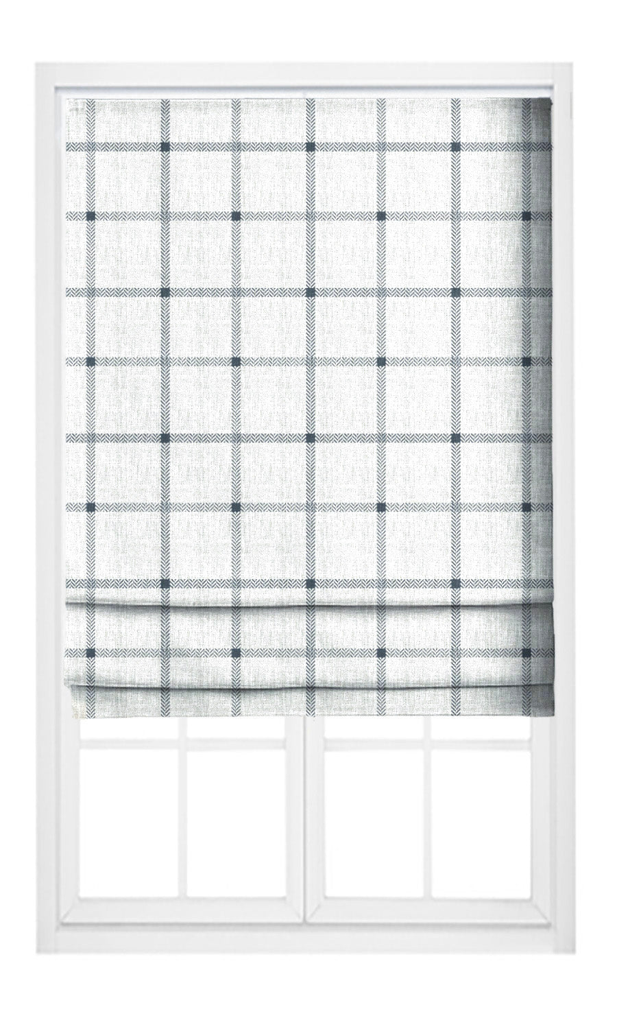 Tattersall Checkered Window Shades (Navy Blue/ White) Extra Long Short Wide