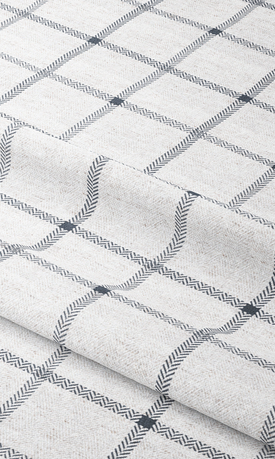 Tattersall Checkered Window Shades (Navy Blue/ White)