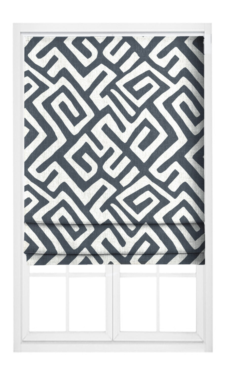Greek Key Maze Flat, Plain, Fake, Faux, European Relaxed Roman Shades (Navy Blue/ White)