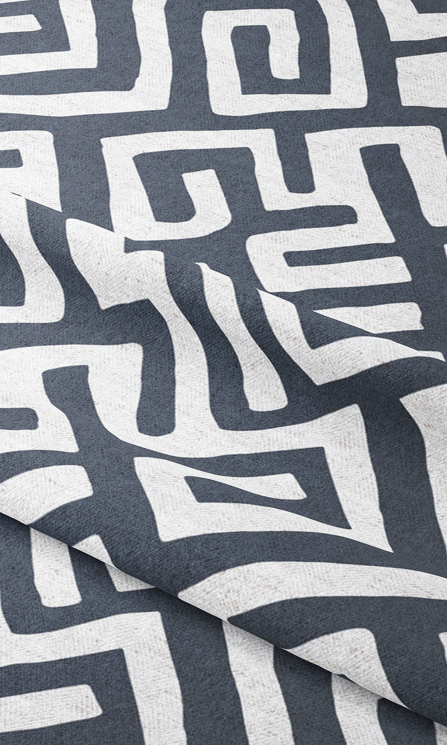 Greek Key Maze Drapes (Navy Blue/ White) Extra Long Short Wide