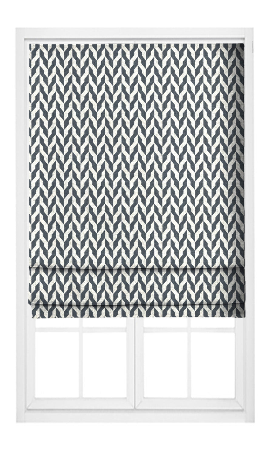 Modern Chevron Flat, Plain, Fake, Faux, European Relaxed Roman Shades (Navy Blue/ White)