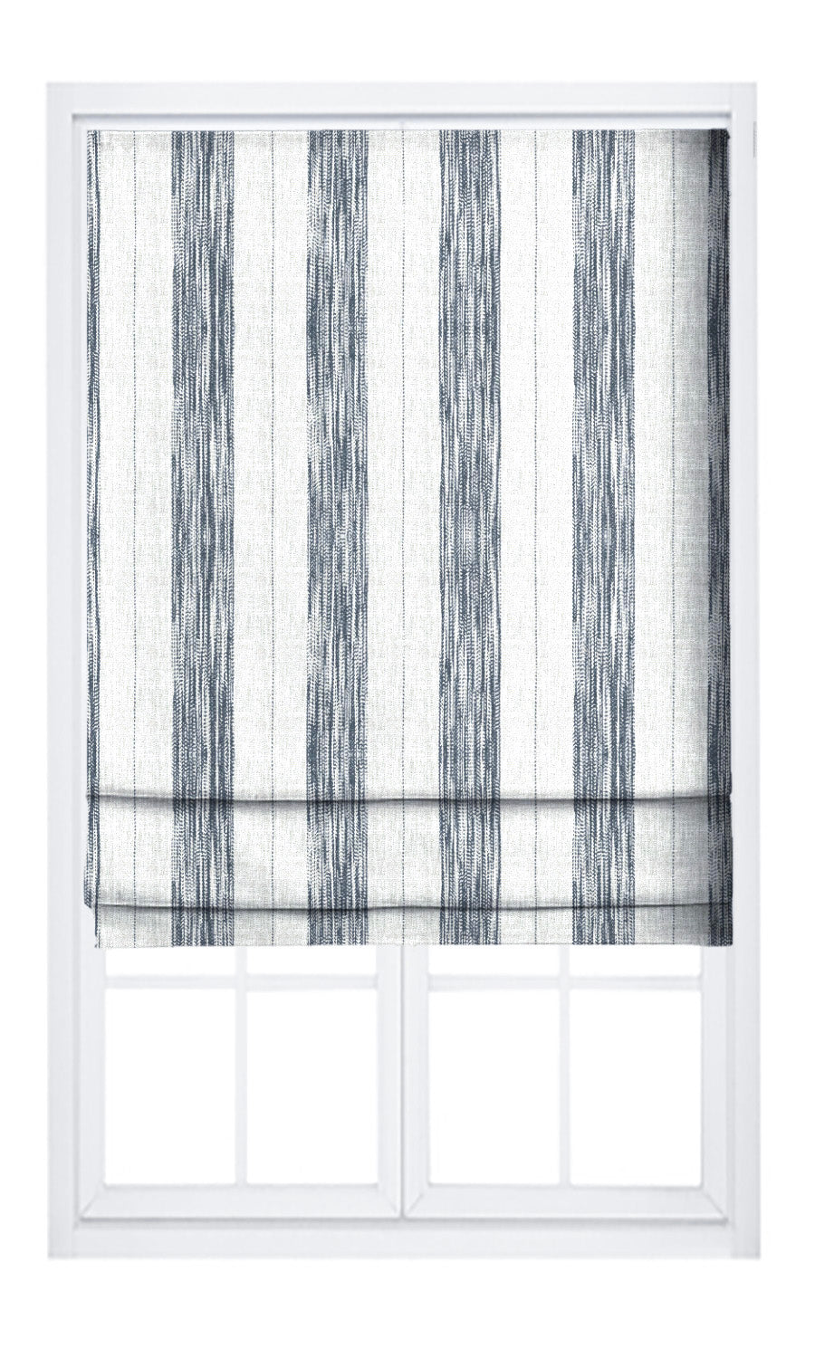 Faded-Effect Awning Stripes Flat, Plain, Fake, Faux, European Relaxed Roman Shades (Navy Blue/ White)