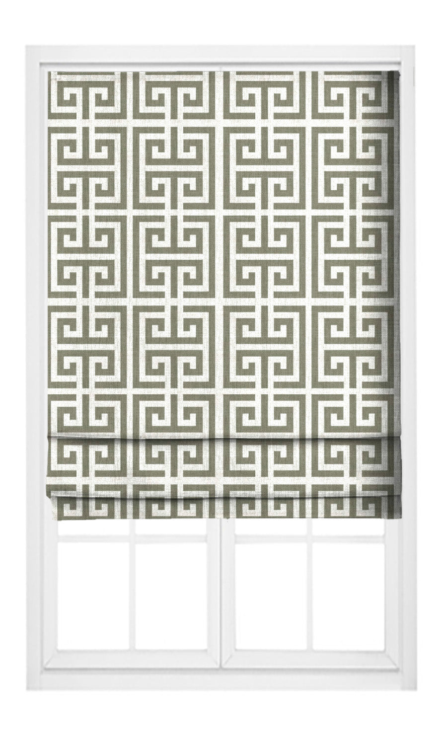 Greek Key Print Pinch Pleat, Rod Pocket, Eyelet Curtains (Moss Green/ White)