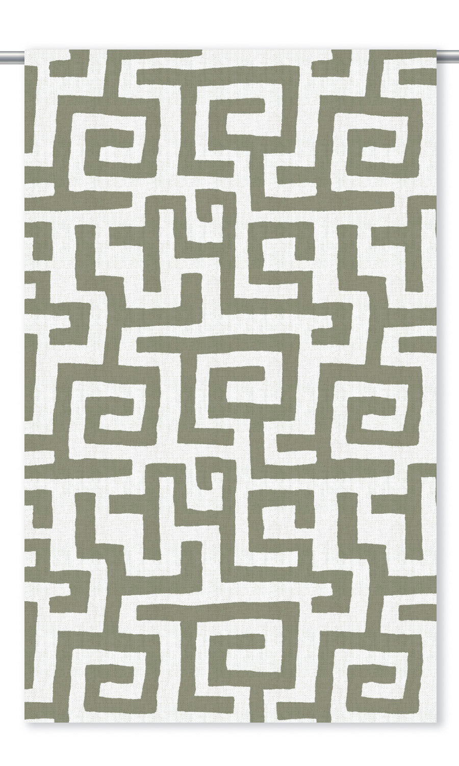Greek Key Maze Drapery (Moss Green/ White)