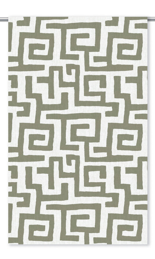 Greek Key Maze Drapery (Moss Green/ White)