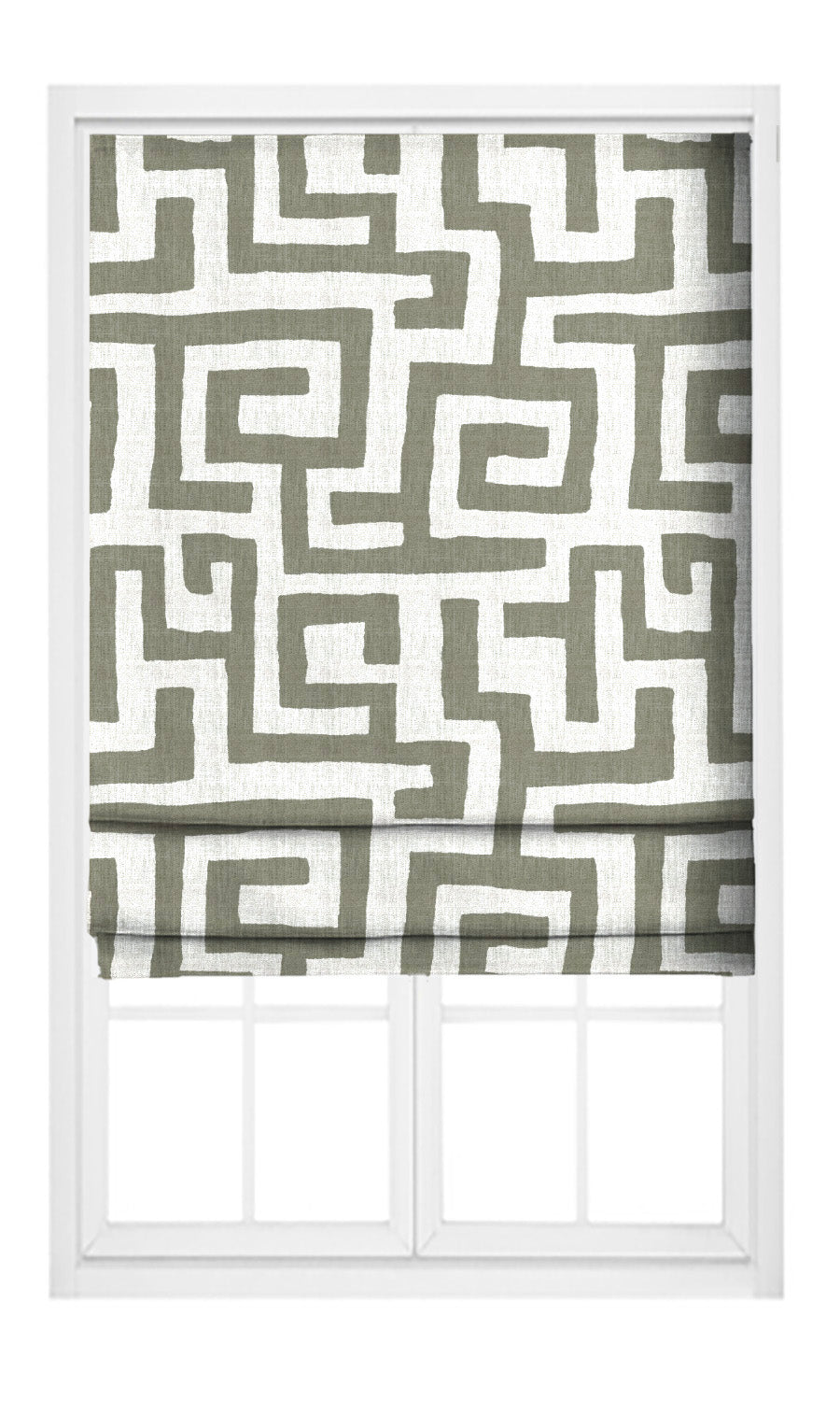 Greek Key Maze Flat, Plain, Fake, Faux, European Relaxed Roman Shades (Moss Green/ White)