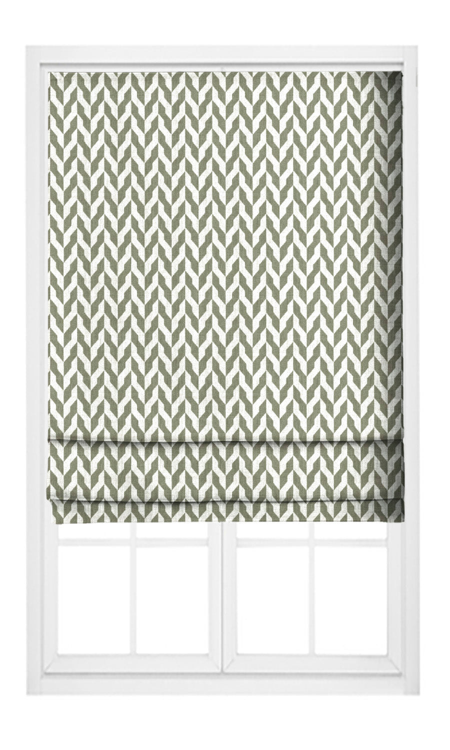 Modern Chevron Flat, Plain, Fake, Faux, European Relaxed Roman Shades (Moss Green/ White)
