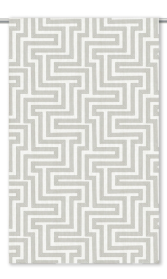Greek Key Maze Window Curtains (Dove Gray/ White)