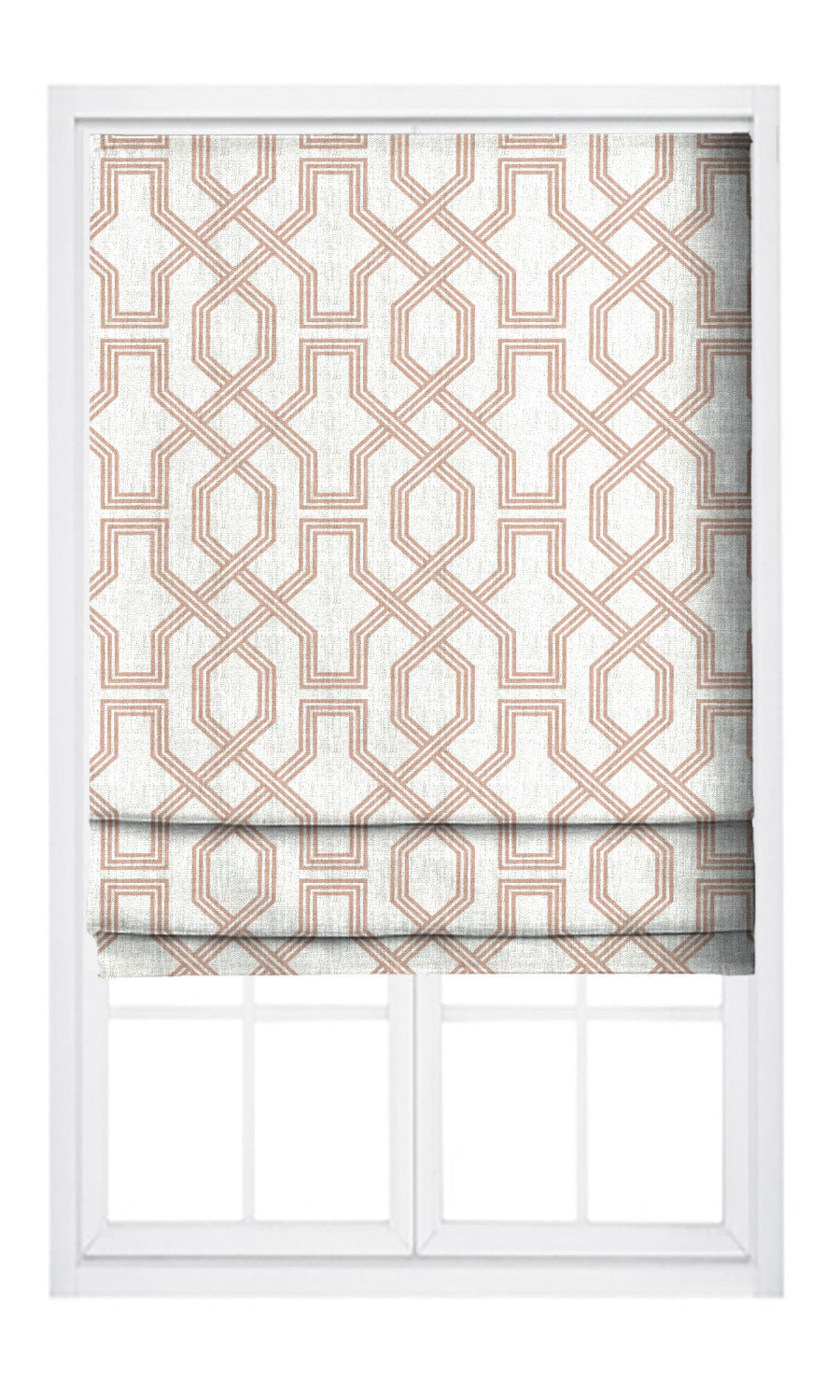 Trellis Patterned Flat, Plain, Fake, Faux, European Relaxed Roman Shades (Blush Pink/ White)