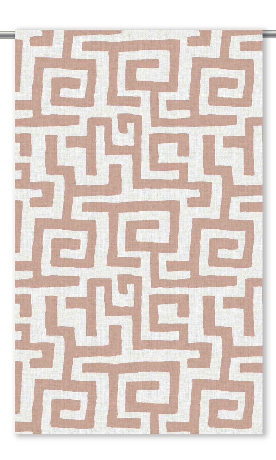 Greek Key Maze Window Curtains (Blush Pink/ White)