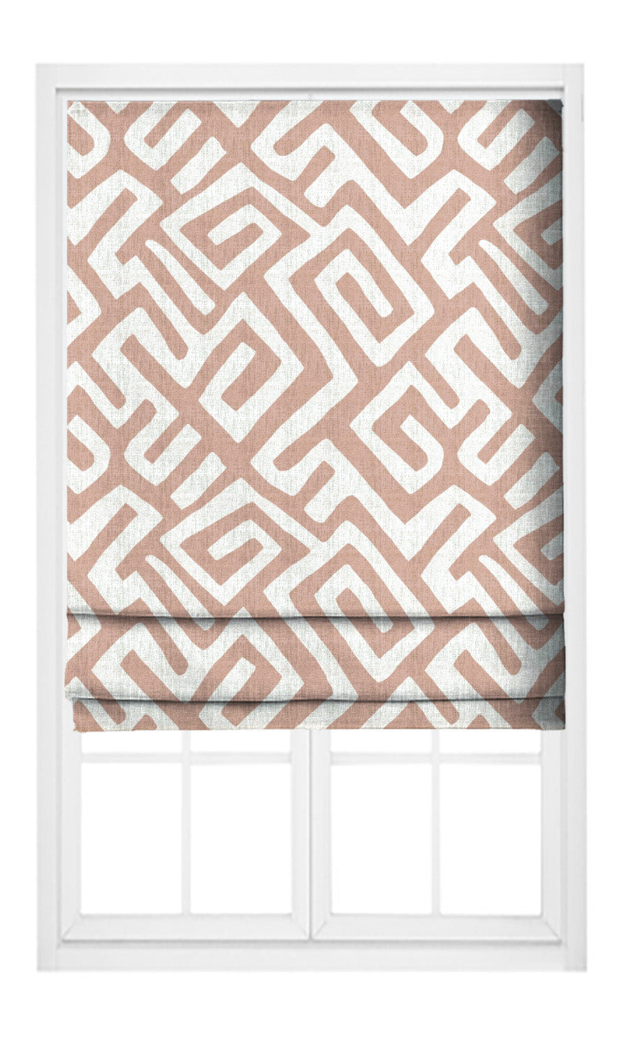 Greek Key Maze Pinch Pleat, Rod Pocket, Eyelet Curtains (Blush Pink/ White)
