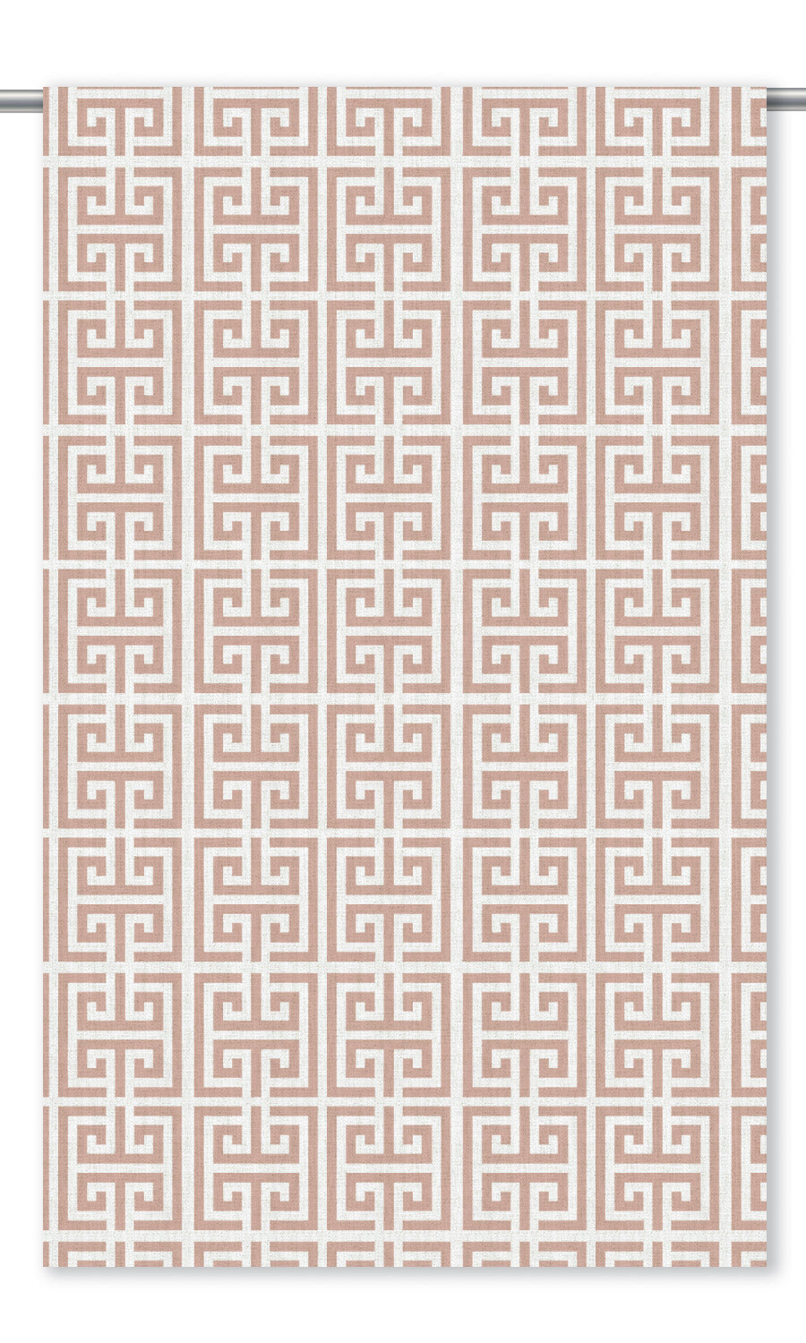 Greek Key Print Curtain Panels (Blush Pink/ White)