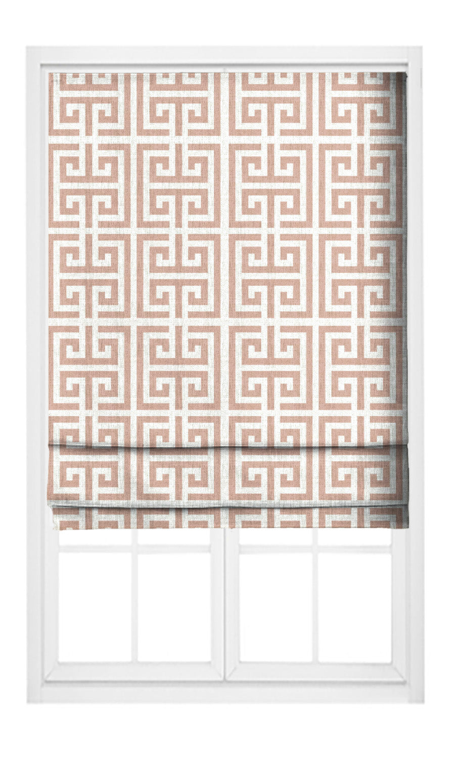 Greek Key Print Pinch Pleat, Rod Pocket, Eyelet Curtains (Blush Pink/ White)