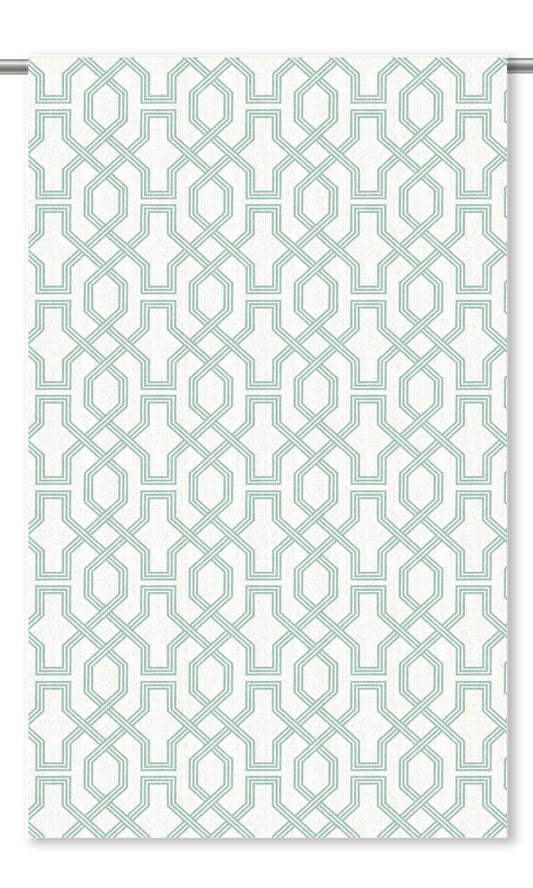 Trellis Patterned Window Curtains (Soft Aqua Blue/ White)