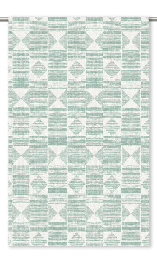 Geometric Print Curtain Panels (Soft Aqua Blue/ White)