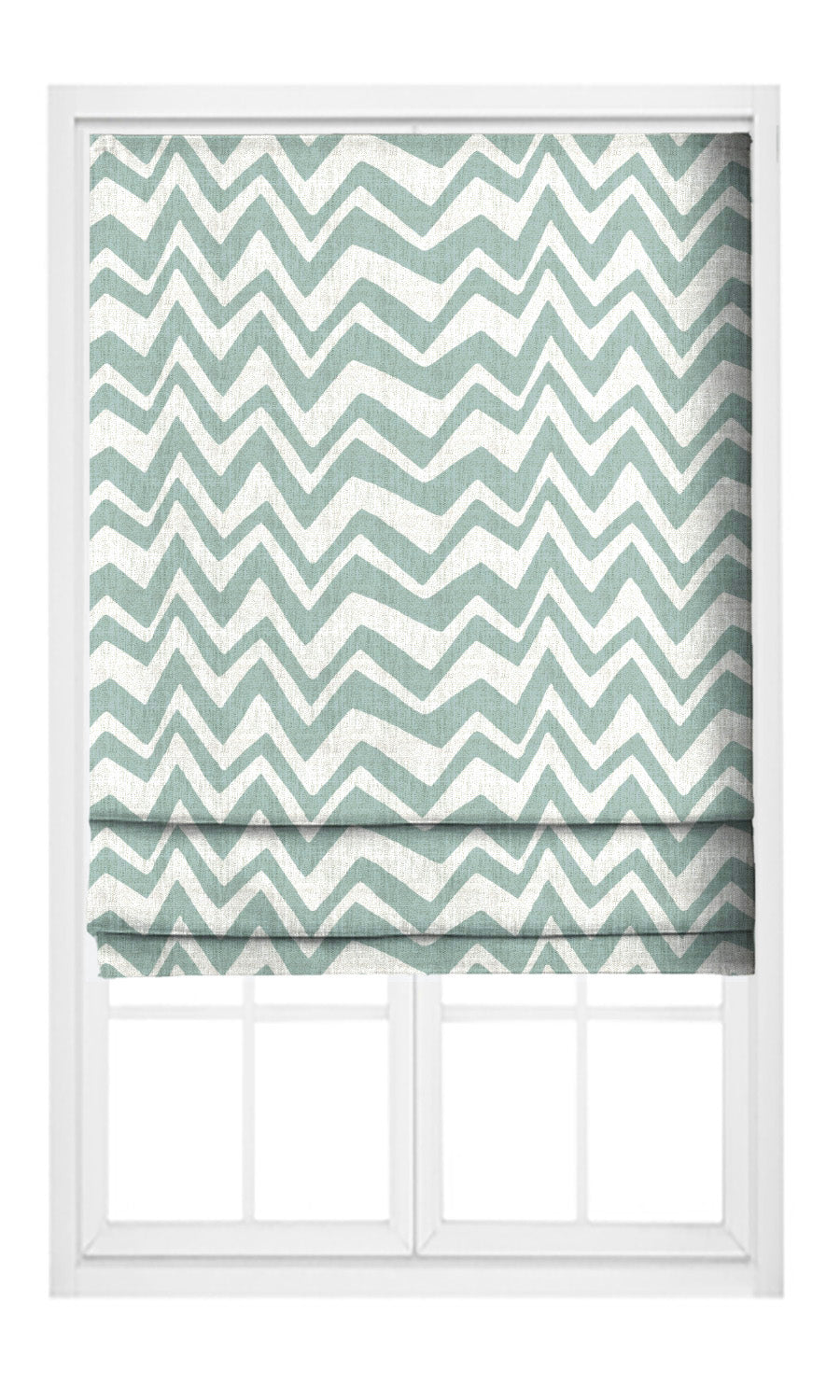 Chevron/ Zig Zag Print Flat, Plain, Fake, Faux, European Relaxed Roman Shades (Soft Aqua Blue/ White)