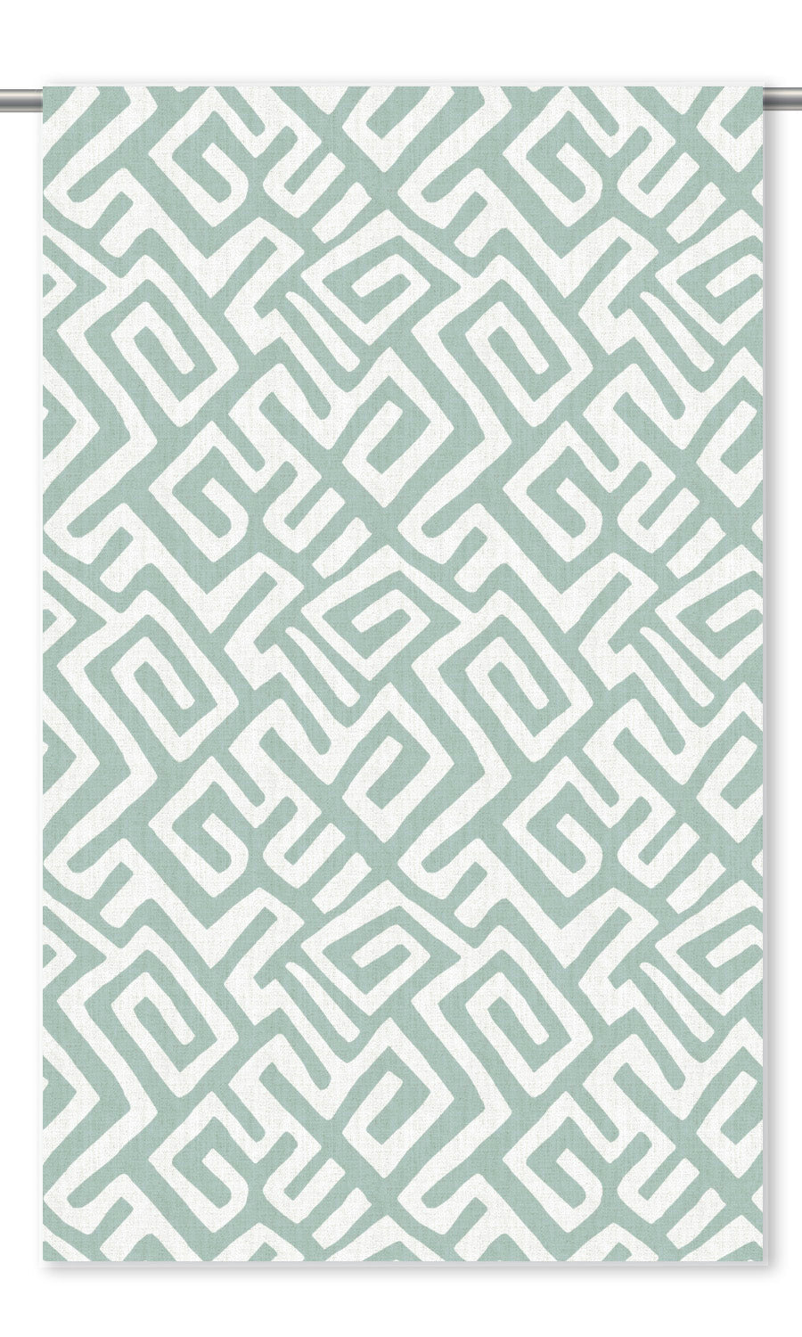Greek Key Maze Window Curtains (Soft Aqua Blue/ White)
