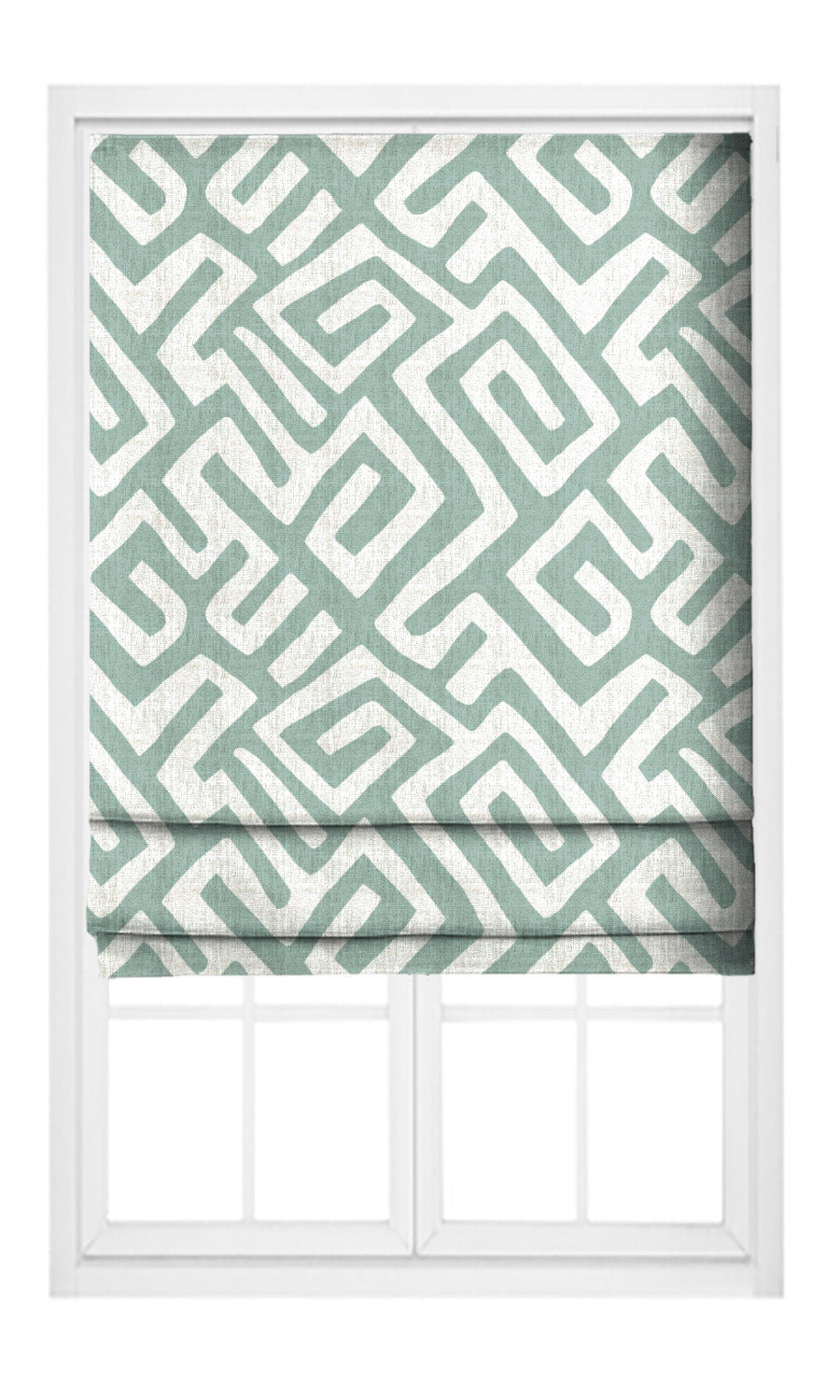 Greek Key Maze Flat, Plain, Fake, Faux, European Relaxed Roman Shades (Soft Aqua Blue/ White)