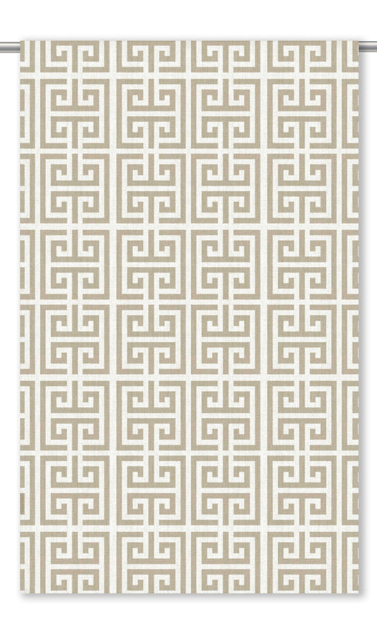 Greek Key Print Curtain Panels (Beige/ White)