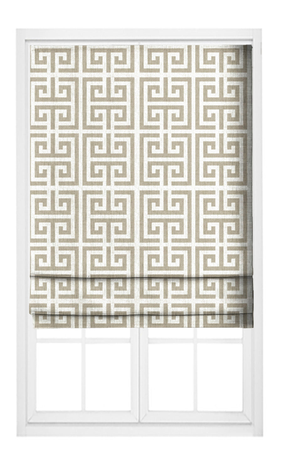 Greek Key Print Flat, Plain, Fake, Faux, European Relaxed Roman Shades (Beige/ White)
