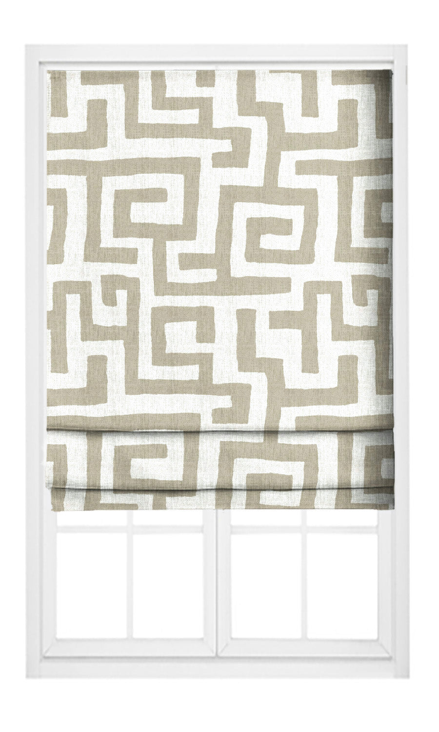 Greek Key Maze Flat, Plain, Fake, Faux, European Relaxed Roman Shades (Beige/ White)