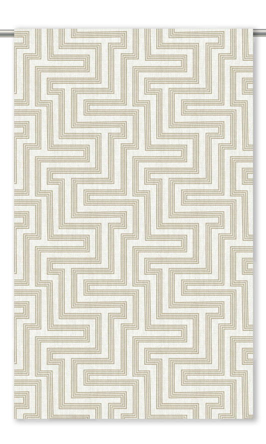 Greek Key Maze Window Curtains (Beige/ White)