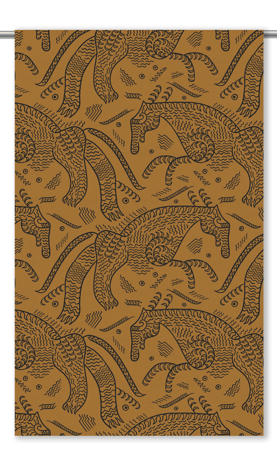 Abstract Animal Line Print Velvet Window Curtains (Ochre Yellow/ Black)