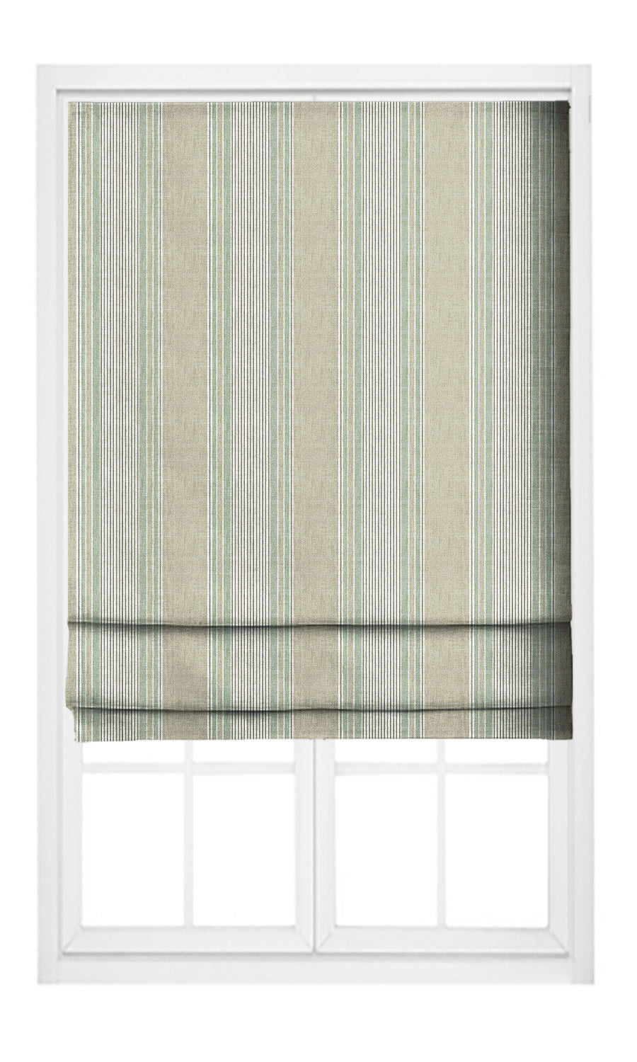 Striped Flat, Plain, Fake, Faux, European Relaxed Roman Shades (Khakhi Beige/ Green)