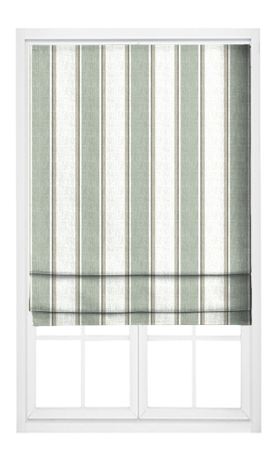 Regency Striped Flat, Plain, Fake, Faux, European Relaxed Roman Shades (Soft Green/ Greige)