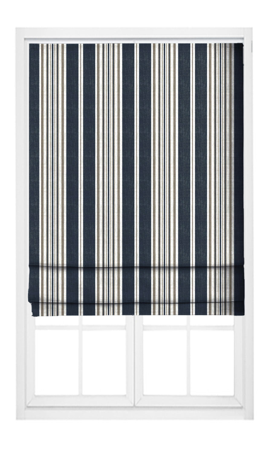 Striped Pinch Pleat, Rod Pocket, Eyelet Curtains (Midnight Blue/ Brown/ White)
