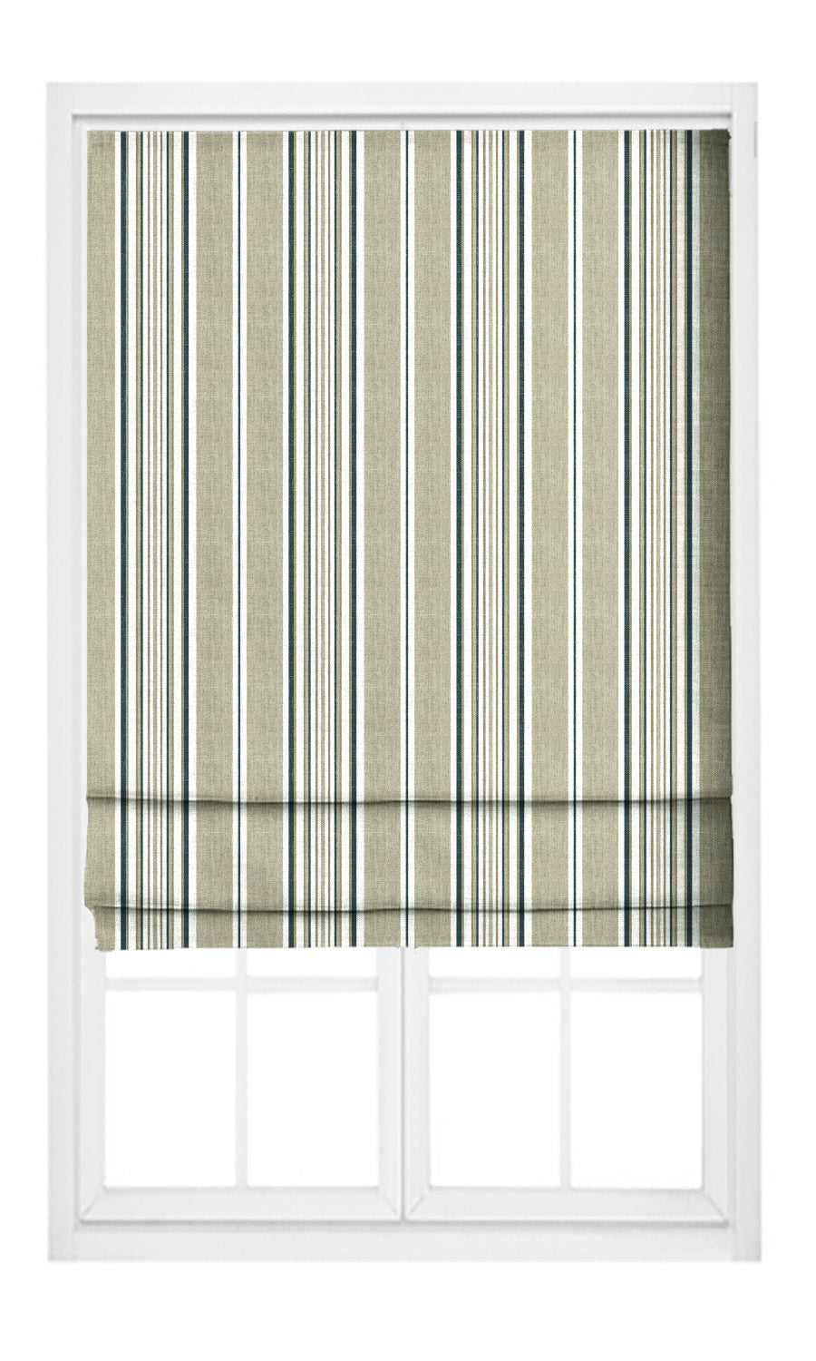 Striped Pinch Pleat, Rod Pocket, Eyelet Curtains (Peanut Beige/ Dark Blue)