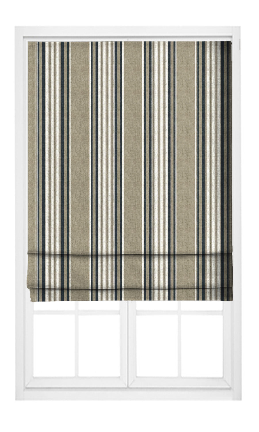 Striped Pinch Pleat, Rod Pocket, Eyelet Curtains (Hazelnut Beige/ Deep Blue)