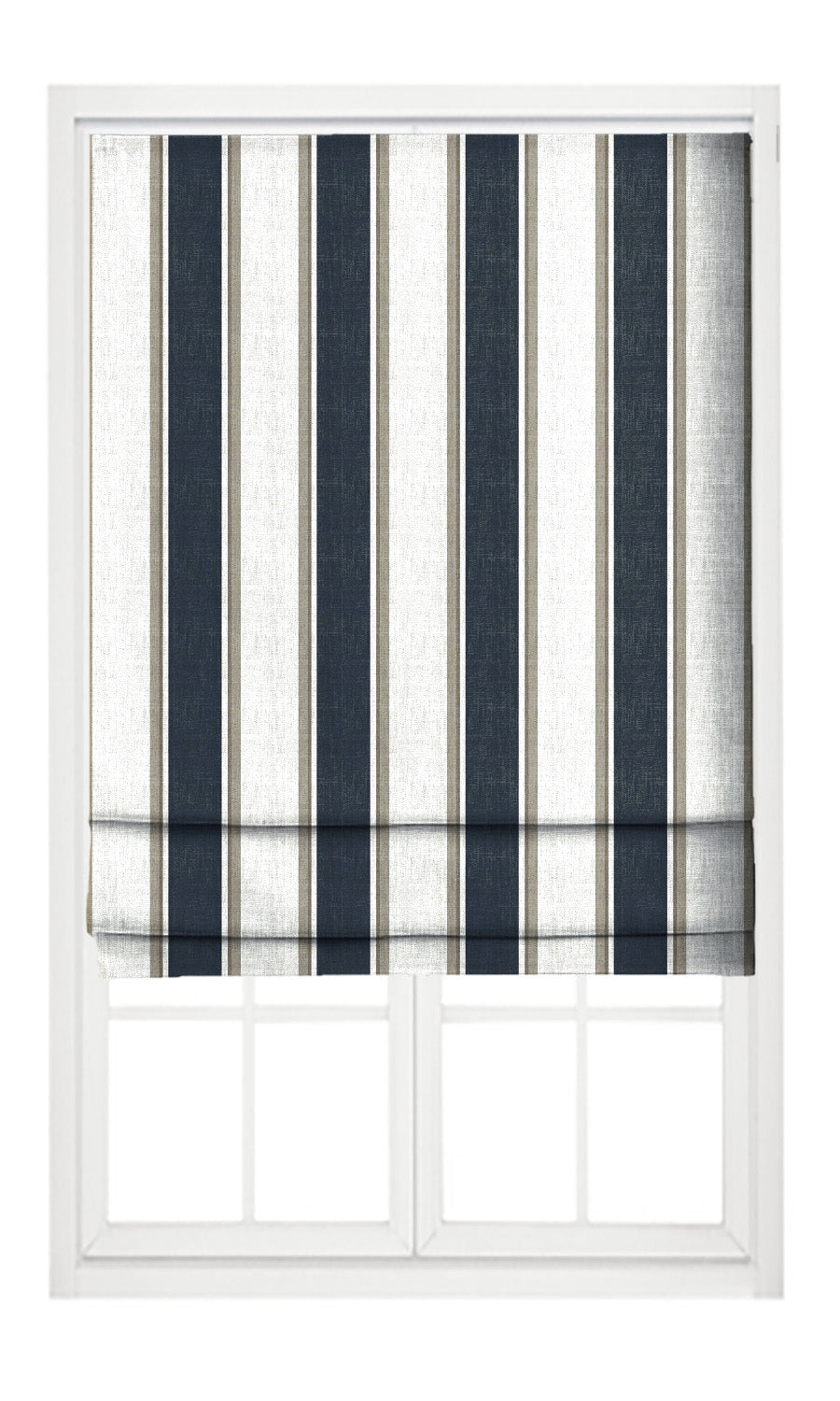 Regency Striped Flat, Plain, Fake, Faux, European Relaxed Roman Shades (Midnight Blue/ Beige)