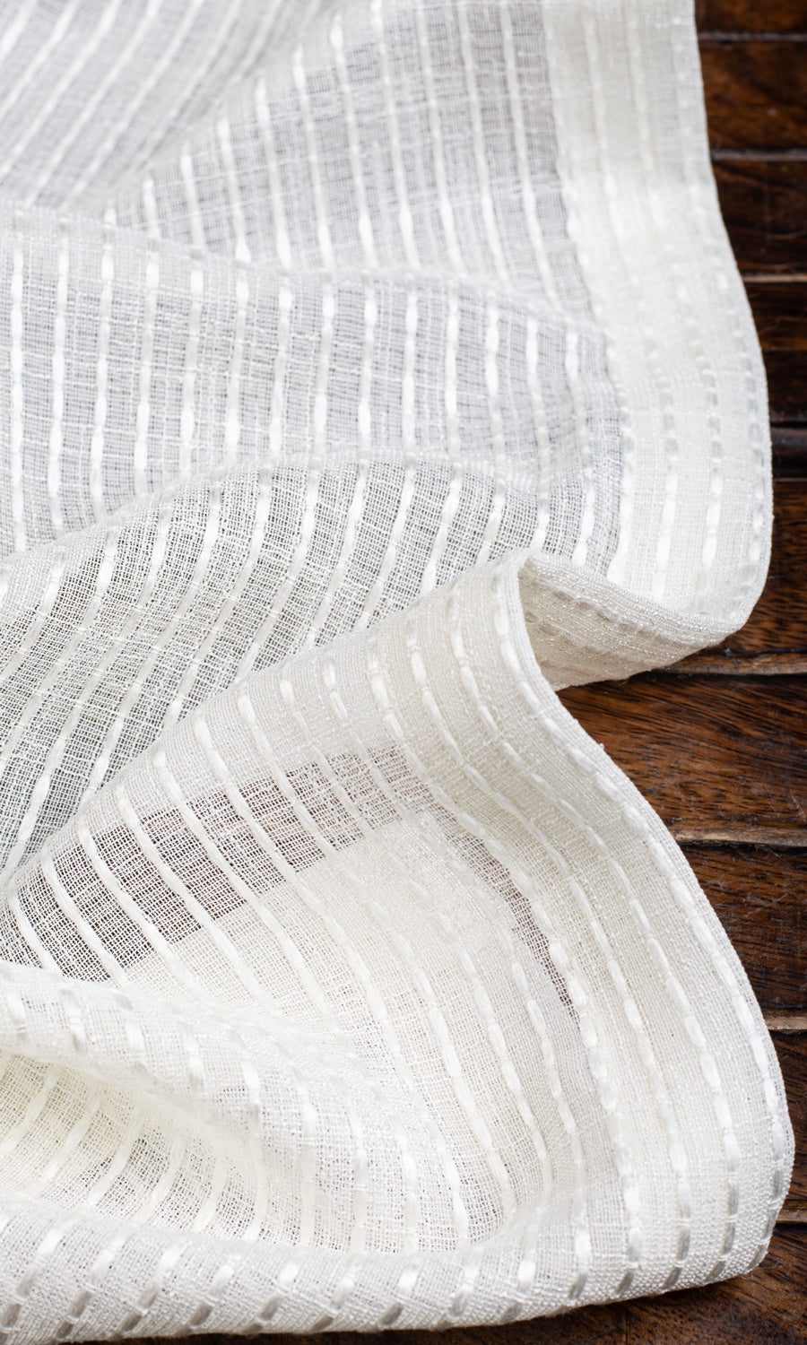 Embroidered Striped Sheer Pinch Pleat, Rod Pocket, Eyelet Curtains (Pearl White)