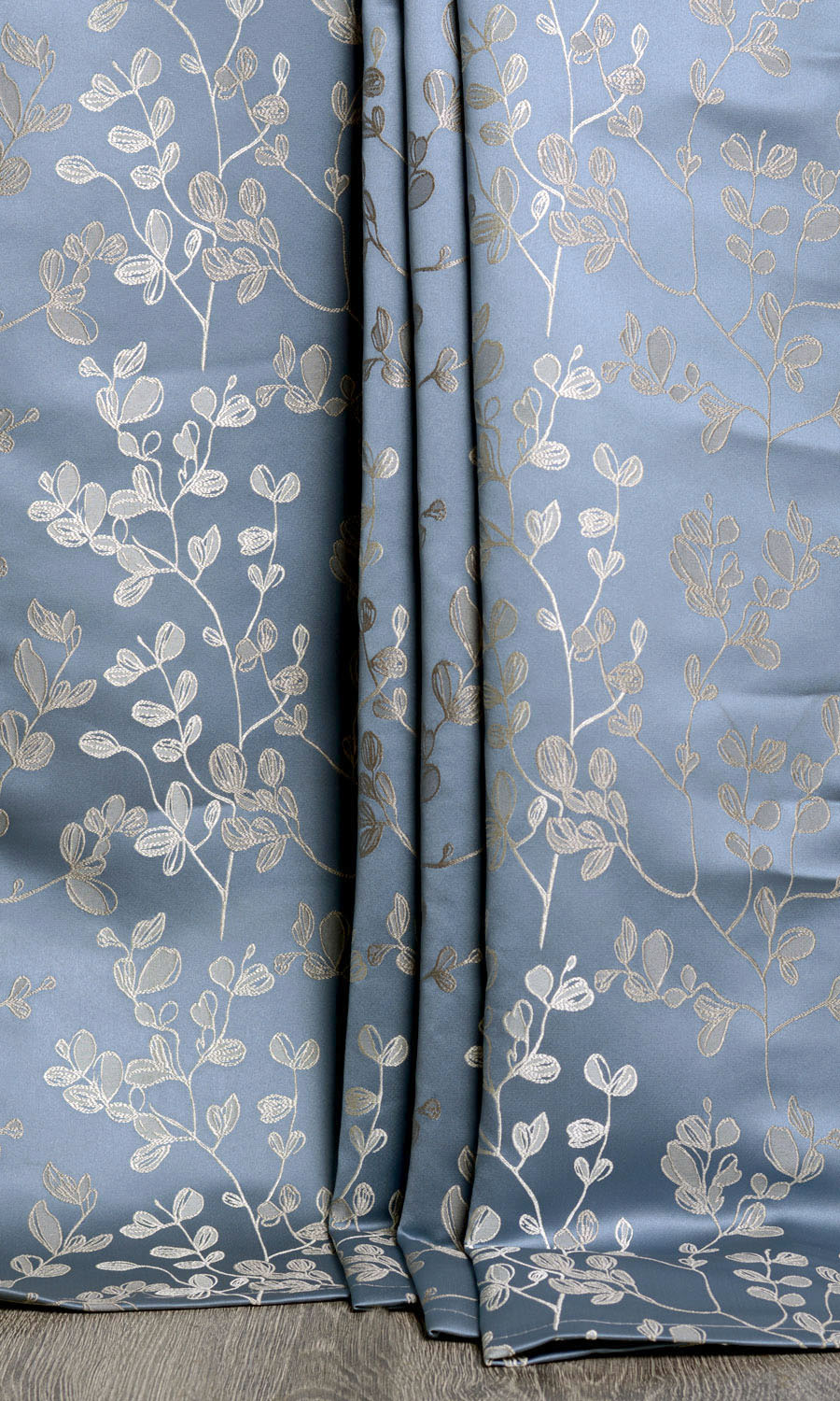 Floral Pinch Pleat, Rod Pocket, Eyelet Curtains (Navy Blue/ Ivory-Beige)