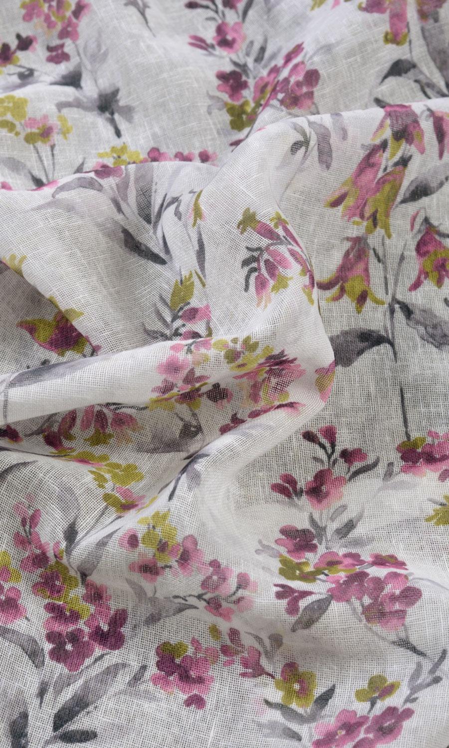 Sheer Floral Print Custom Curtains (Pink/ Grey)